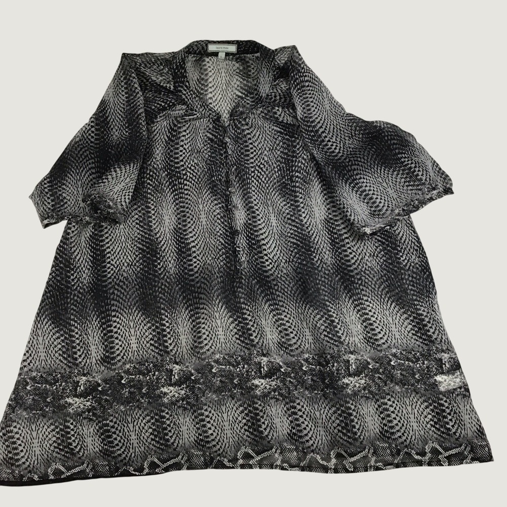 Laura Max Sheer Black Snake Print Women's 3/4 Sleeve Blouse Sz L USA Made